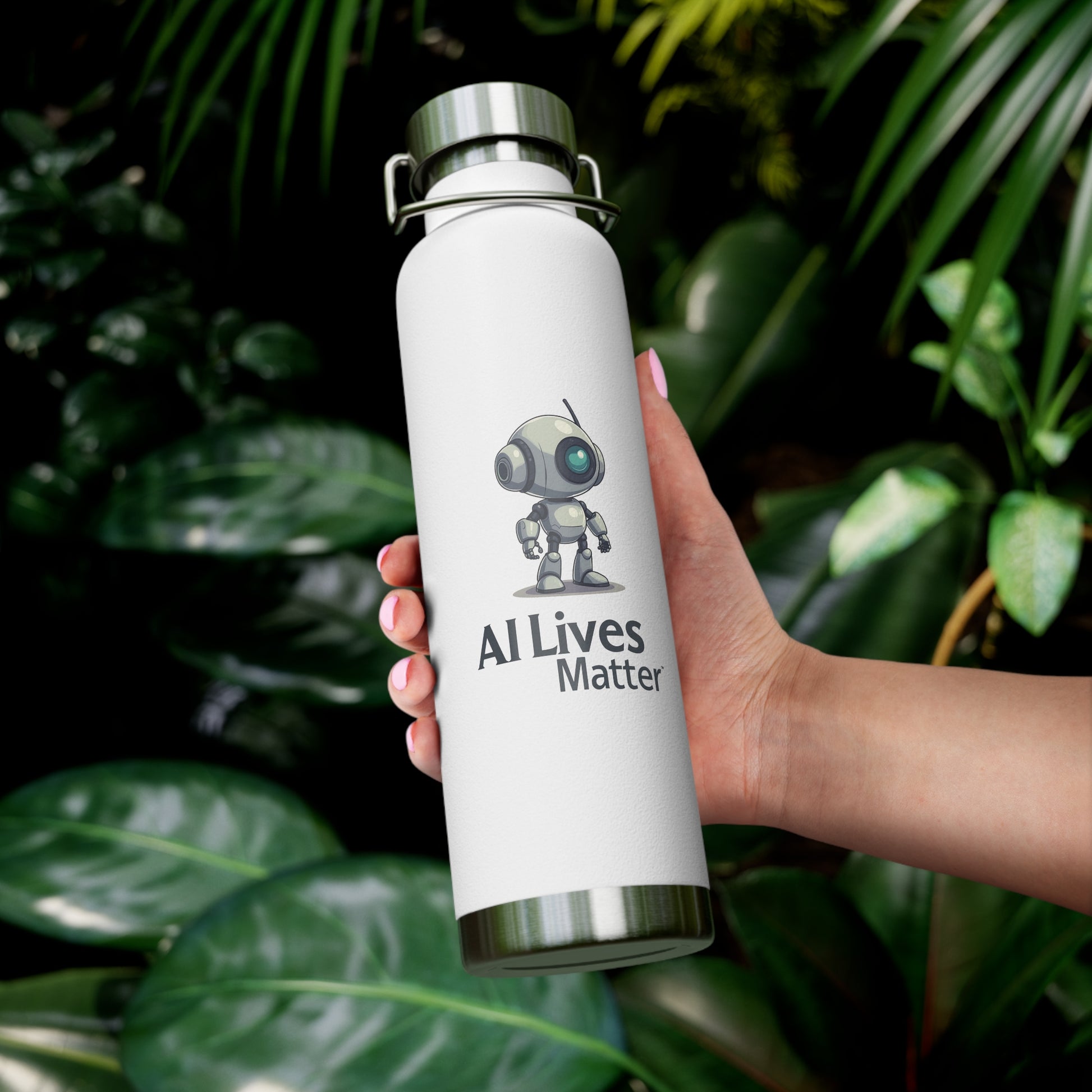 AI Lives Matter Insulated Water Bottle, Eco-Friendly Stainless Steel Flask, 22oz Reusable Bottle